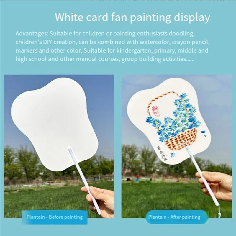 ABSS-30 Pcs Fans Handheld Set Included Blank Fan Handle Craft Sticks Church Fans For DIY Crafting Painting Hand Held Parlor