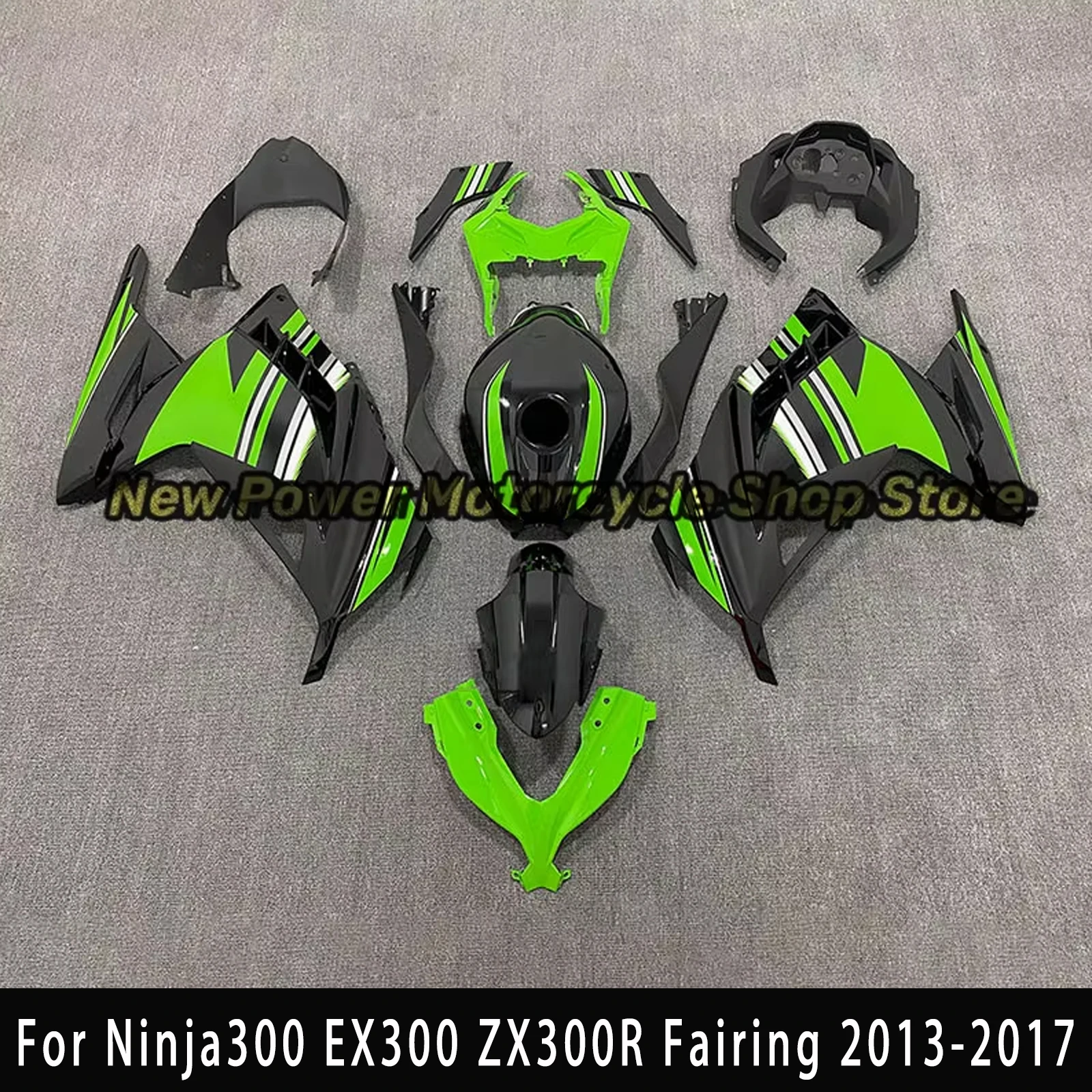 For Kawasaki Ninja 300 Bodywork Bright Green Black Stripe Print Cowling Fit Ninja300 Full Fairing Kit 2013 2014 2015 2016 2017