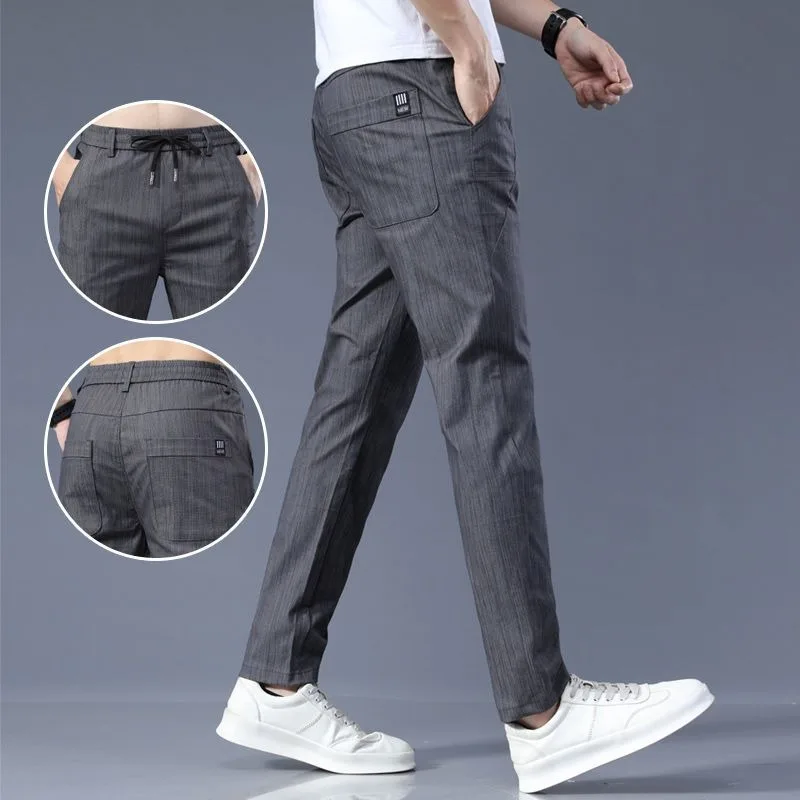 Tian Si Jeans Men Trousers Thin Loose Straight Trendy Brand Fashion Elastic Waist Casual Long Pants Man Breathe Quality Clothing