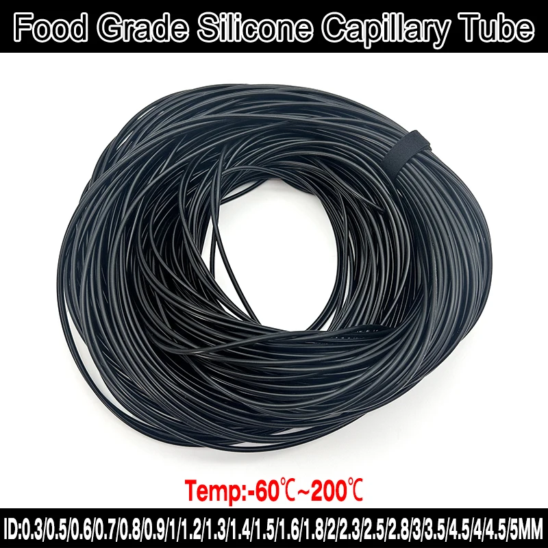 

ID 0,3 ~ 5 мм черный силиконовый шланг пищевой силикон, устойчивый к высоким/низким температурам шланг для аквариума, высокоэластичная капиллярная трубка