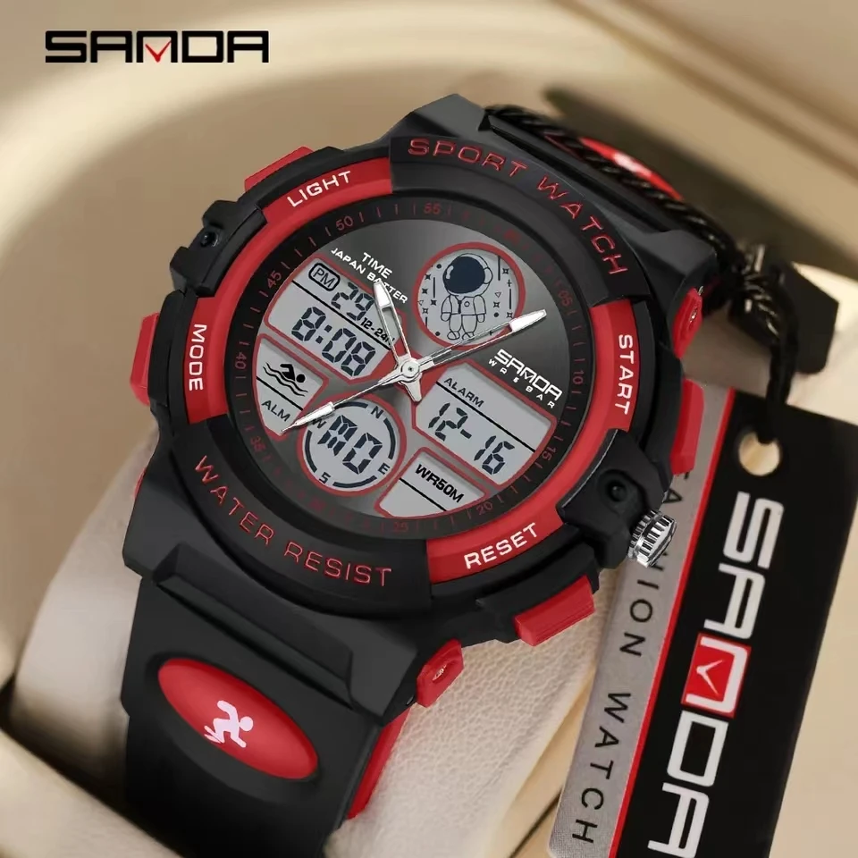 Sanda 6135 Trendy Hot Sale New Model For Men Silincone Strap Digital Movement Sports Mode Alarm Electronic Wrist Watch