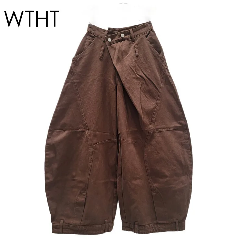 

WTHT Fashion Women's Irregular Design Loose Wide Leg Jeans 2025 Autumn Trendy High Waist Straight Denim Pants Female 1LS2479