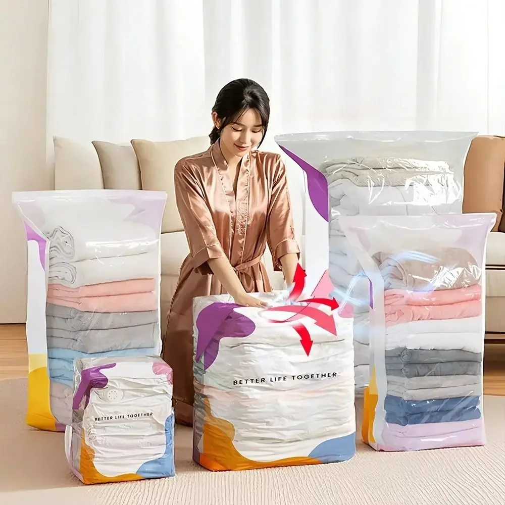 No Pump Vacuum Storage Bags Large Capacity Dust-proof Clothing Seal Bag Press & Seal Space Saving Seal Compression Bag