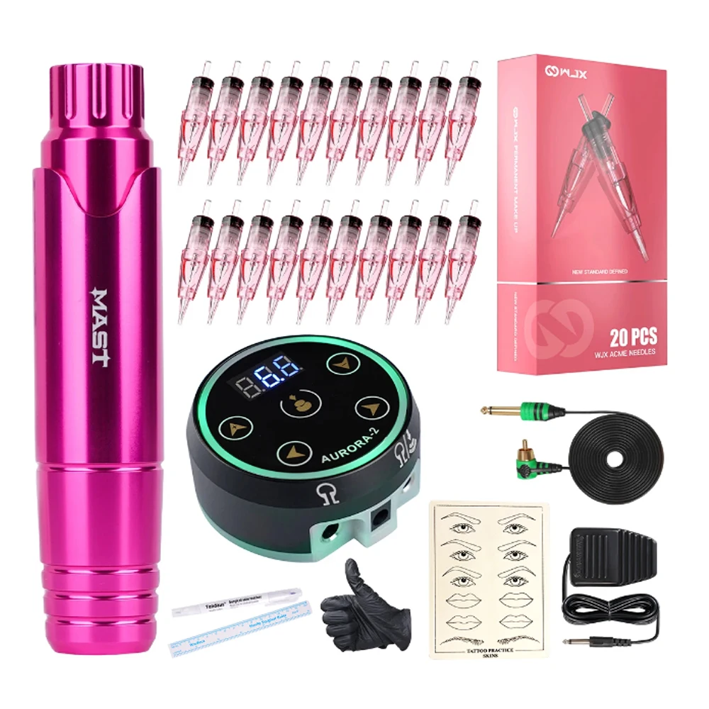 

Mast Tattoo P10 RCA Rotary Machine Pen Permanent Makeup Kit With LED Display Power Supply Wjx Cartridge Supplies Set