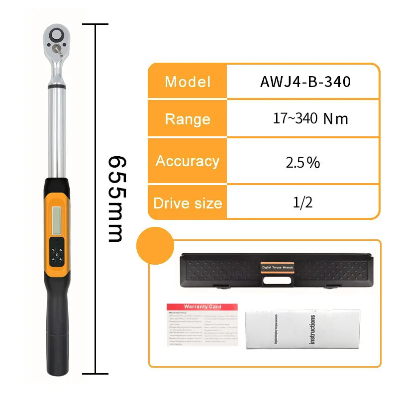 

ALIYIQI AWJ4-B-340N.M 1/2 ''Driver Preset Big Screen Digital Torque Wrench With Buzzer 2% Accuracy Bicycle Hand Repair Tools