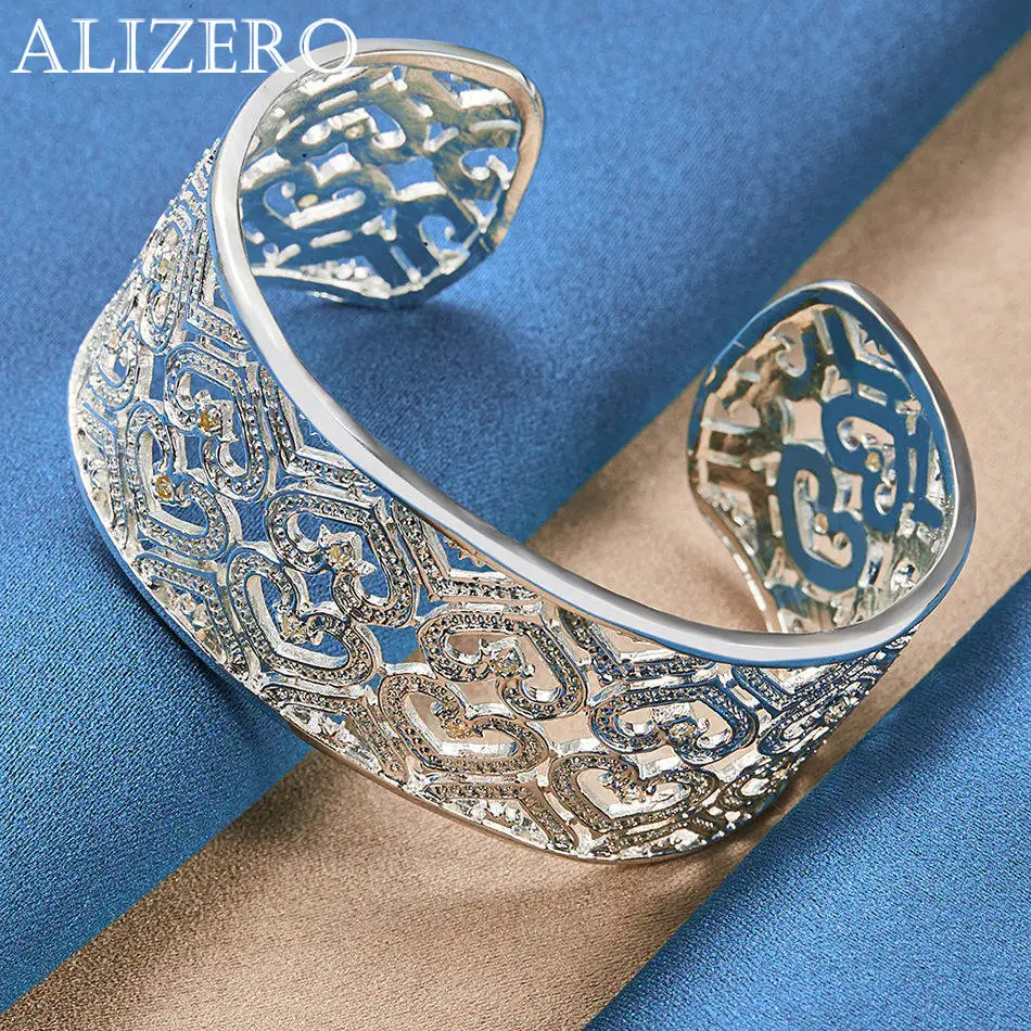 ALIZERO 925 Sterling Silver Bracelet inlay Zirconia Hearts Bangle For Women Jewelry For Daily Wear and Fashion Party Accessories