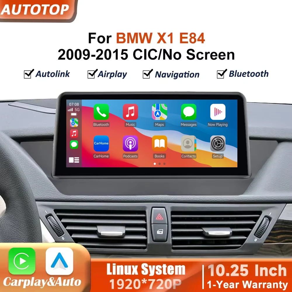 Autoradio da 10,25 pollici con CarPlay wireless e Android Auto per BMW X1 E84, sistema CIC, senza schermo originale, modelli 2009-2015, sistemi intelligenti per auto, schermo touchscreen, Wi-Fi,