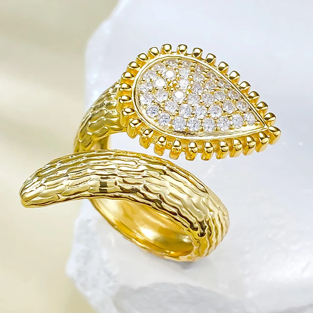 Luxury 18K Gold Plated 925 Sterling Silver Bohemia Snake Lab Diamond Rings for Women Cocktail Party Fine Jewelry Gift Wholesale