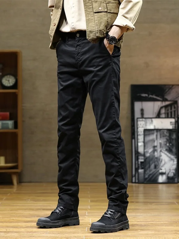 

Классические простые хлопковые рабочие брюки для мужчин, новые весенне-осенние повседневные брюки слим-фит, модные прямые длинные брюки для походов