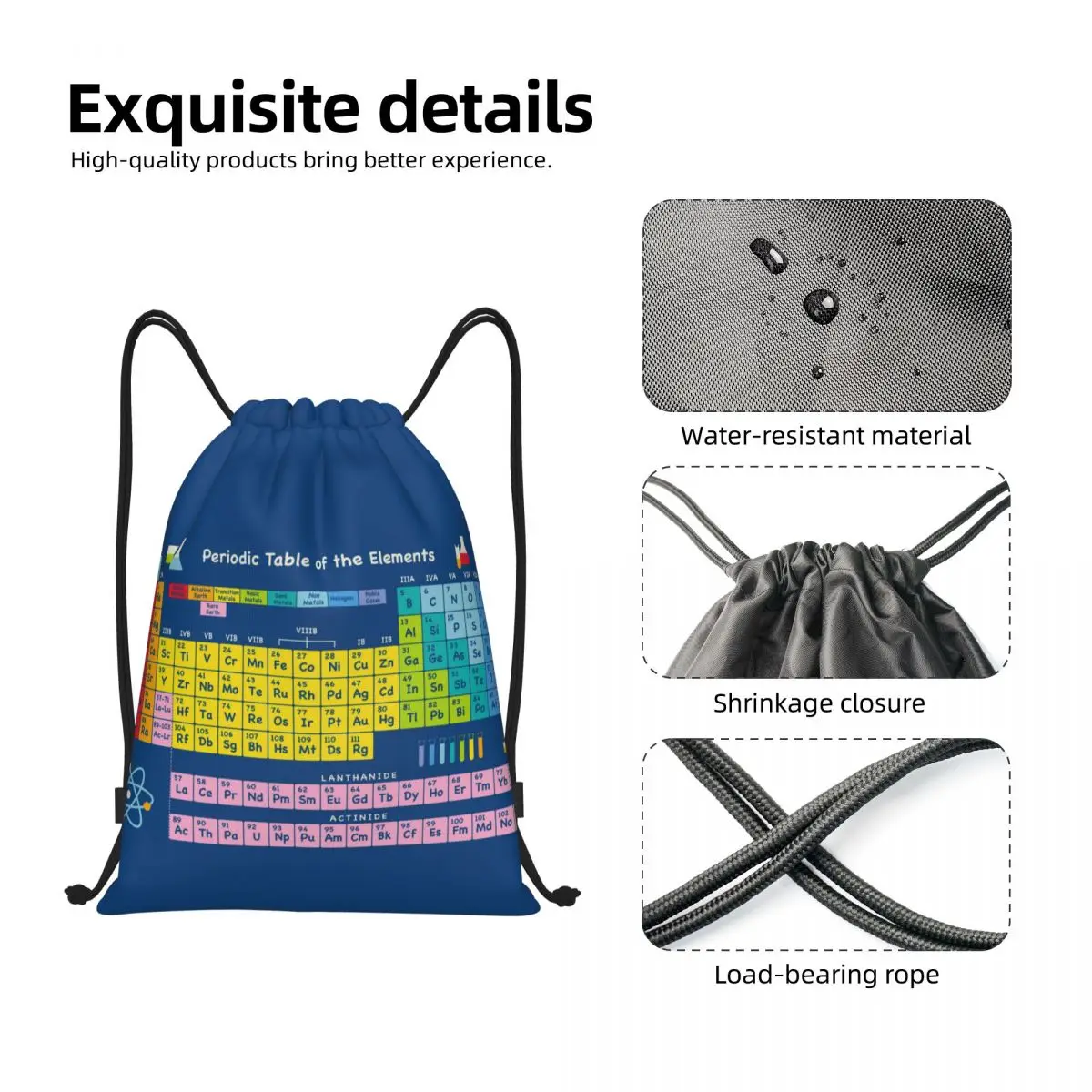 Periodic Table Drawstring Backpack Sports Gym Bag for Women Men Chemistry Science Pattern Training Sackpack