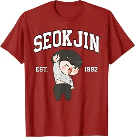 SeokJin EST.1992 Cute Chibi Style Fans Gift T-Shirt Y2k Fresh Seafood Graphic Outfit Women's Fashion Korean Kpop Novelty Tee Top