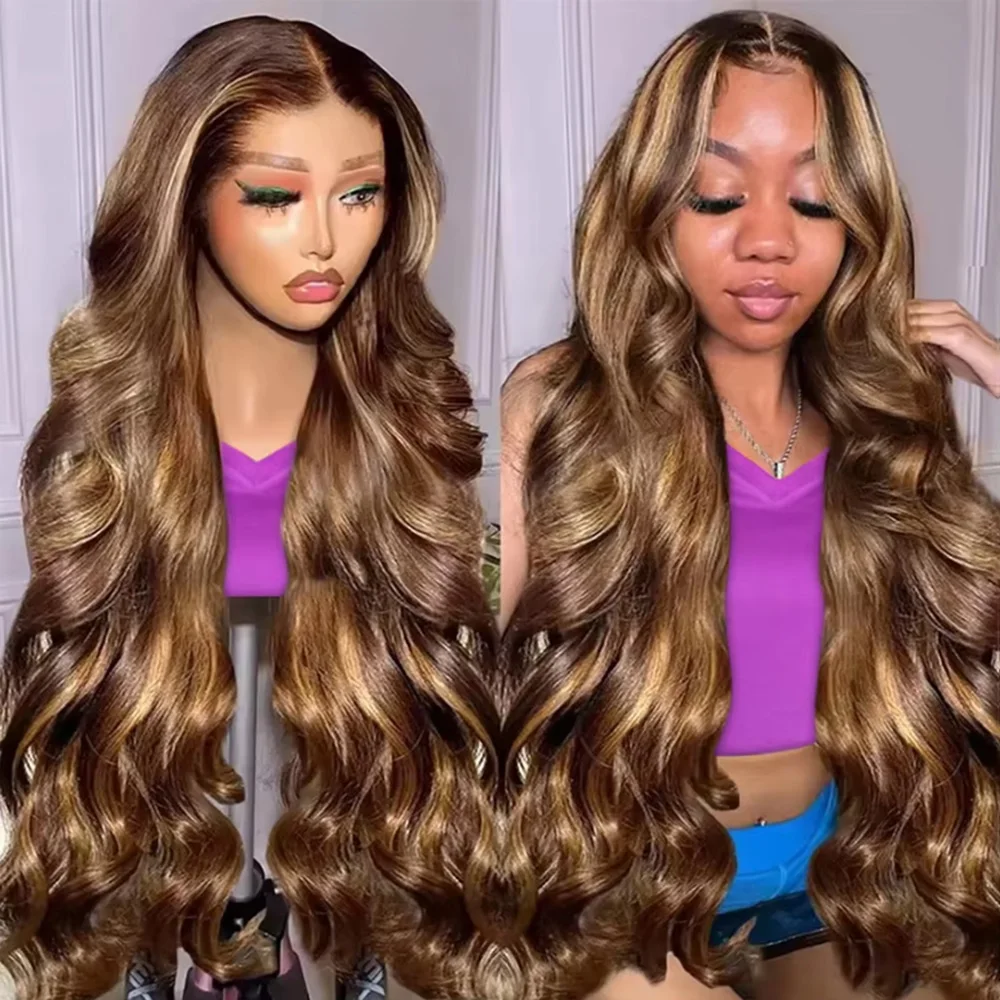 

P4/27 Body Wave Wig 200 Density Remy Hair 13x6 HD Transparent Lace Frontal Wig 46 Inch Brazilian PrePlucked Human Hair For Women