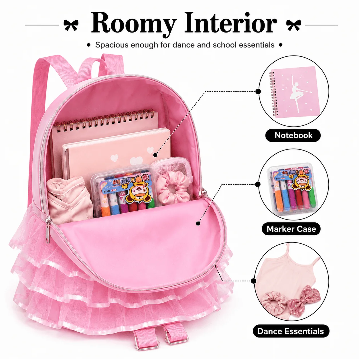 Rosa Rucksack mit besticktem Namen und Schleife, süßer mehrschichtiger Prinzessinnen-Rüschen-Tüll-Rucksack, perfekt als Geburtstags- und Weihnachtsgeschenk – Detail 6