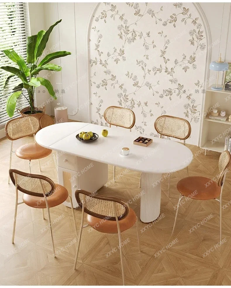 

Cream Style Folding Dining Table Home Simple Retractable Stone Plate Kitchen Island Dining Table