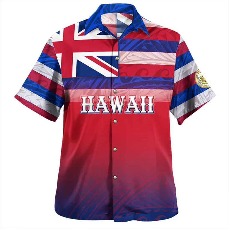 Neue Harajuku 3D-Druck amerikanische polynesische Hawaii Flagge Hemden Männer Mode Hawaii Mantel Arm Grafik kurze Hemden Tops Kleidung