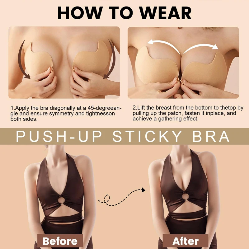 FINETOO Women's Invisible Gather Non-Falling Breast Patch Front Closure Mango Cup Silicone Bra Summer Thin Self-Adhesive Bra Pad image 2