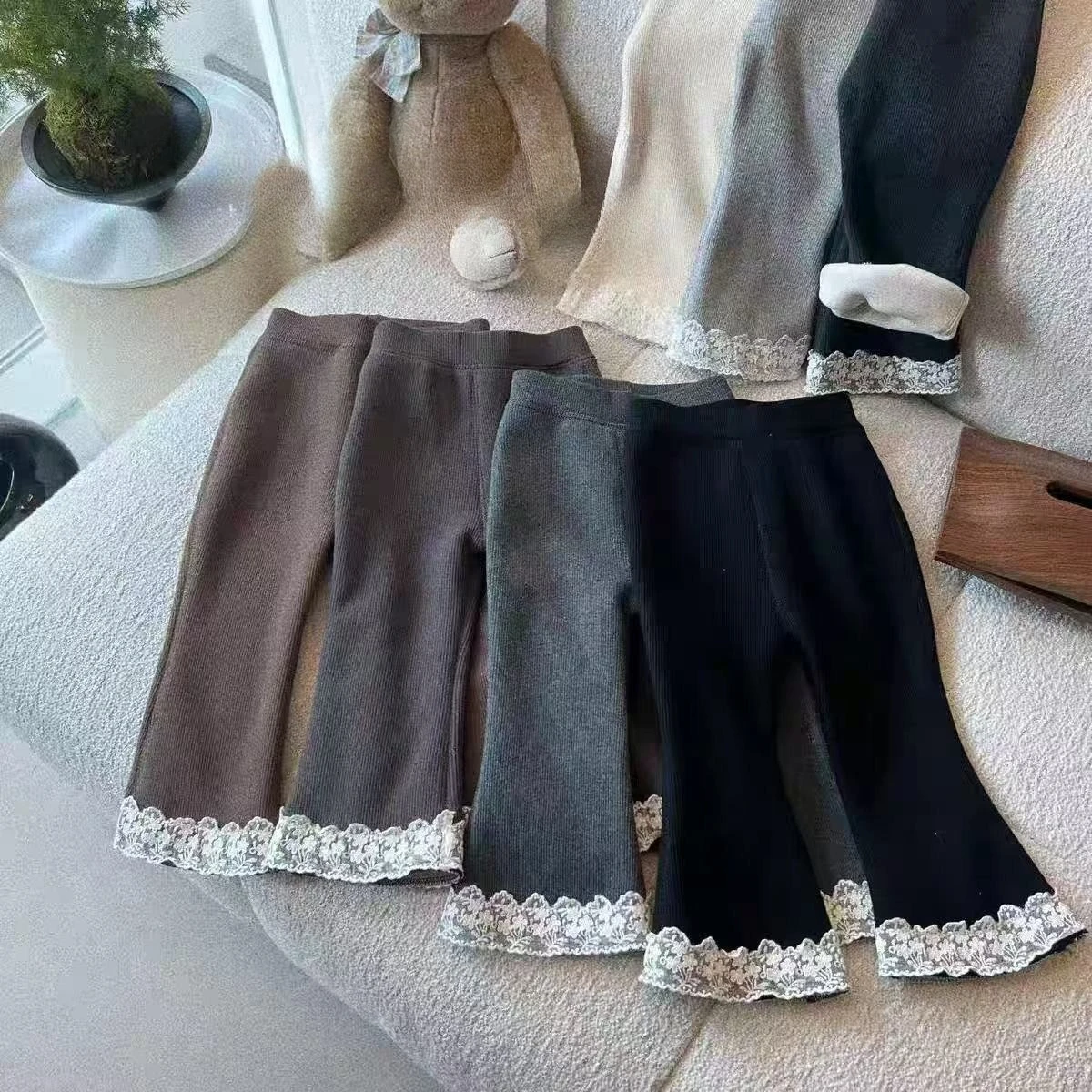Girls Thickened Flare Pants Autumn Winter Fleece Lined Leggings Fashion Baby Girl Warm Bottoms New Kids Trousers