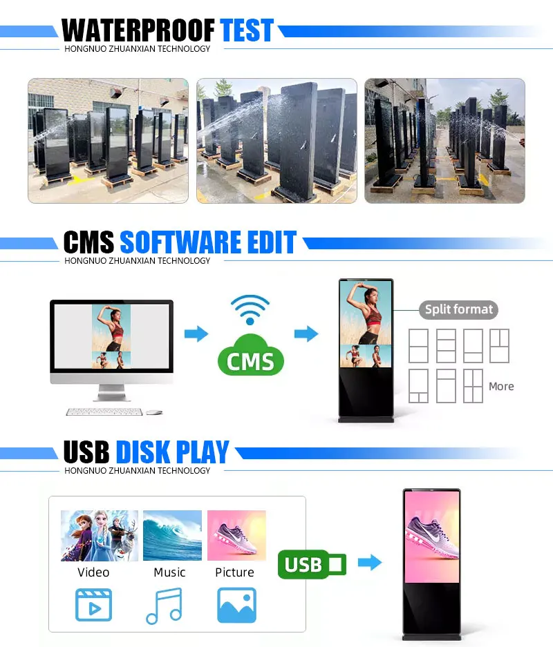55-Zoll-IP67-Werbung für den Außenbereich, LCD-Display, sonnenlichtlesbarer Bodenständer, digitales Außentotem mit SDK-Funktion