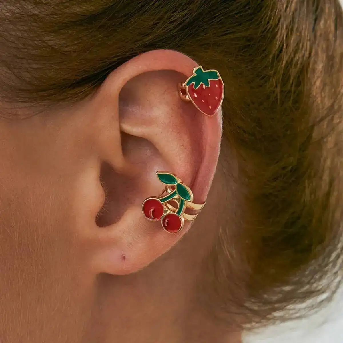 

Lacteo 3 Styles Cute Mini Red Cherry Strawberry Mushroom Clip Earrings Women Exquisite Sweet No Piercing Ear Clips Femme Jewelry