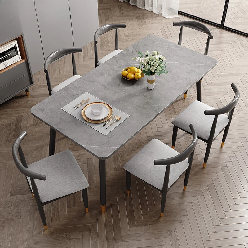 

Light luxury dining table:modern and simple Italian imitation rock slab dining table and chair combined living room dining table