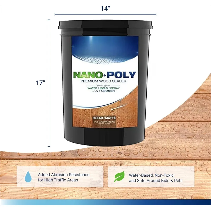 Nano+Poly Penetrating Wood Sealer with Polyurethane - Premium Waterproof Sealant -5 Gallon & Clear