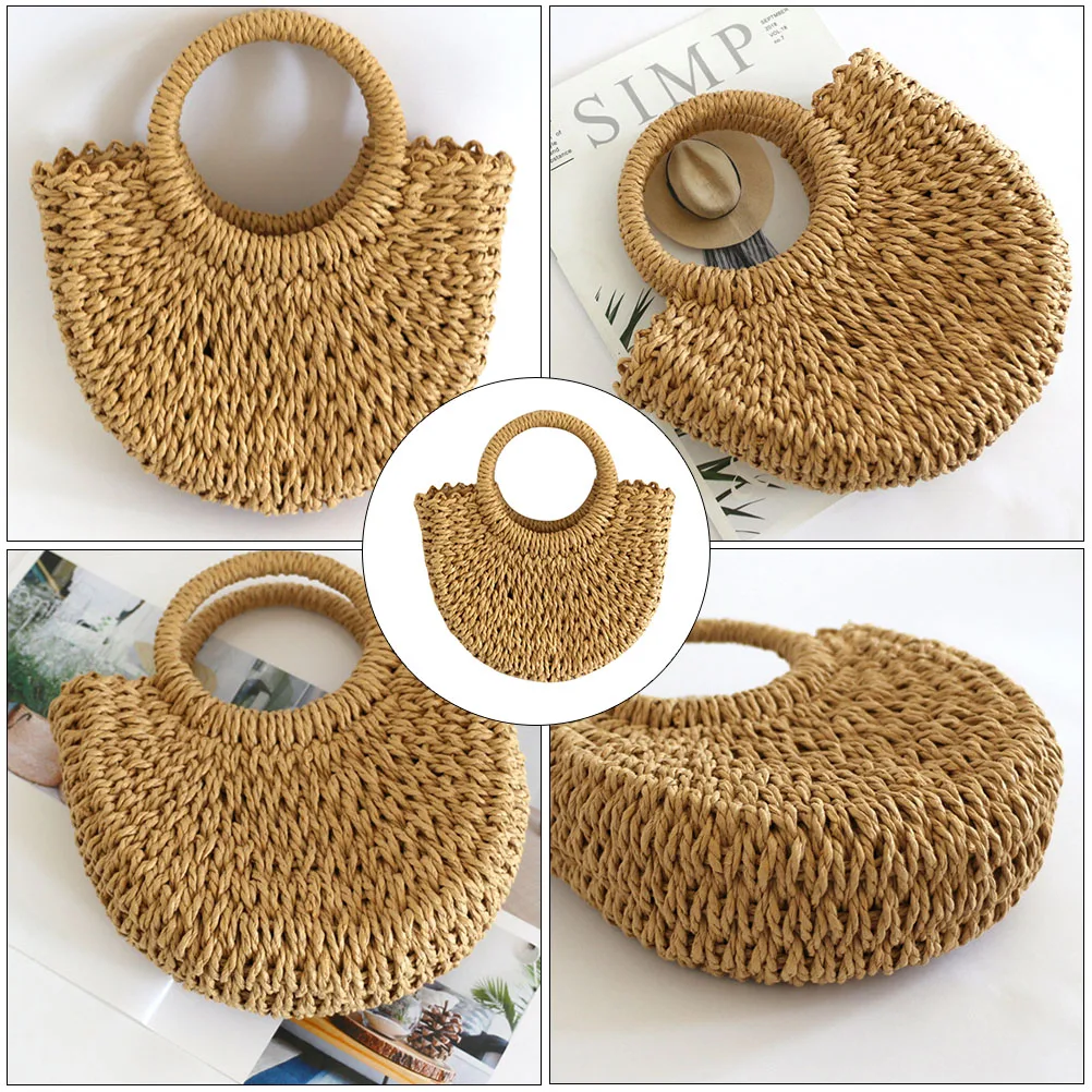 1pc Straw Beach Bag Hand-woven Large Capacity Women Purse Handheld Outdoor Pouch Summer Large Capacity Handbag Wallet