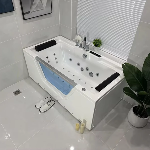 Whirlpool Bathtub,Blue Glass Rectangle Hydromassage Bathtub,Acrylic Massage Tub With Apron,For Bathroom Spa