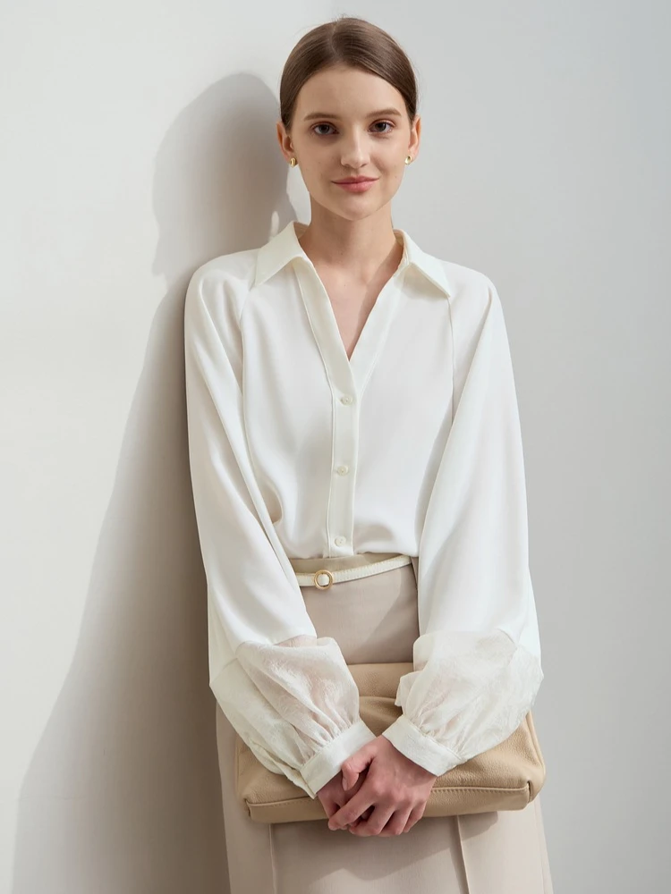 

Amii Minimalist Women's Shirt Solid Versatile Loose Long Sleeve Autumn New Lapel Chiffon Blouses Commuter Elegant Top 12511013