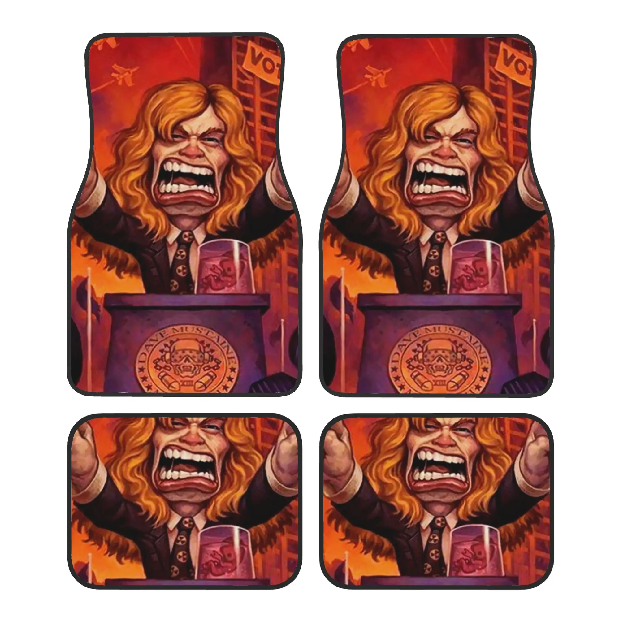 4PCS Tapetes de Carro em Veludo Cristal Megadeths Nu Metal Orator Antiderrapantes para Carro, Tapetes Universais para Frente e Traseira