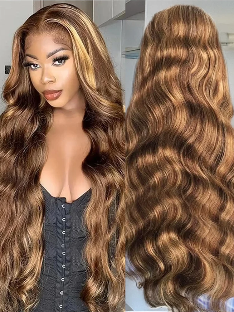 

Body Wave Highlight Ombre 13x4 Lace Frontal Wigs Brazilian 4/27 Blonde Brown Human Hair 13x6 Lace Front Wig For Women Preplucked