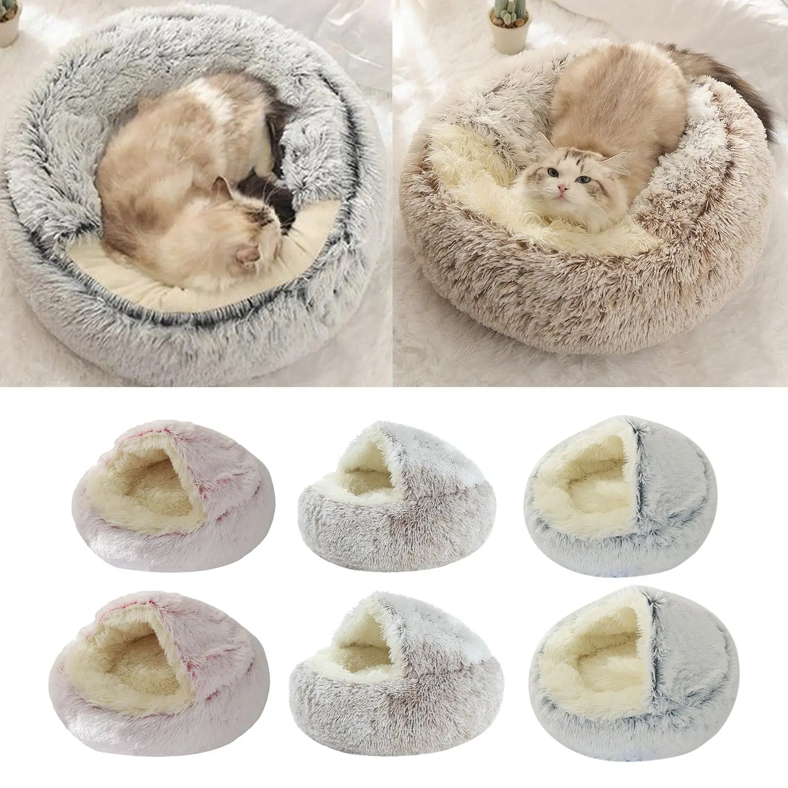 Cama felpa tipo donut para gatos – Nido cálido interior - imagen 3