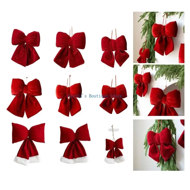 

Velvets Bowknot Christmas Tree Ornament Elegant Festival Hanging Decoration For Home Party Wedding Holiday Supplies M76D