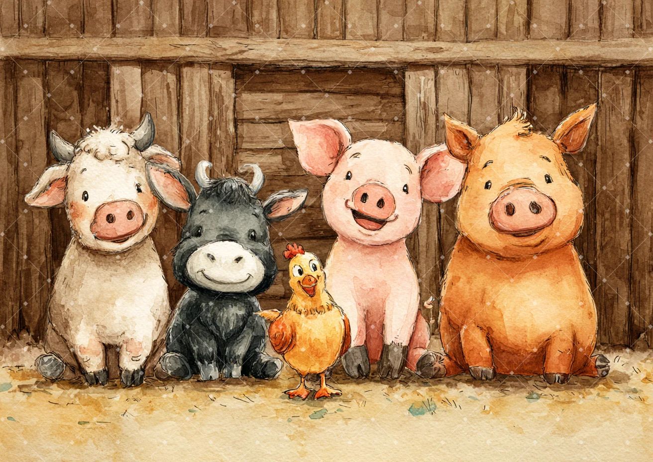 Cartoon Rural Farm Animals Photo Background Baby Birthday Wooden Fence Poster Photographic Backdrops Photo Studio Props