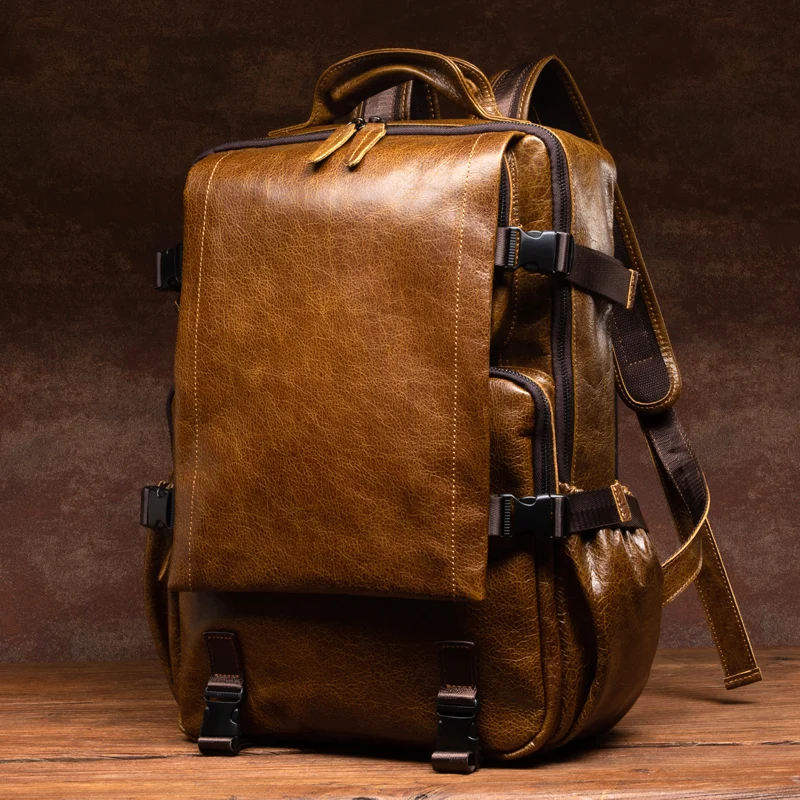 Retro cowhide backpack men and women trend outdoor travel bag leather business computer backpack large capacity