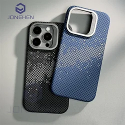 3D Relief Stand Alloy Lens Magnetic Carbon Fiber Pattern Case For iPhone 15 16 Pro Max 14 13 For Magsafe Wireless Charge Cover