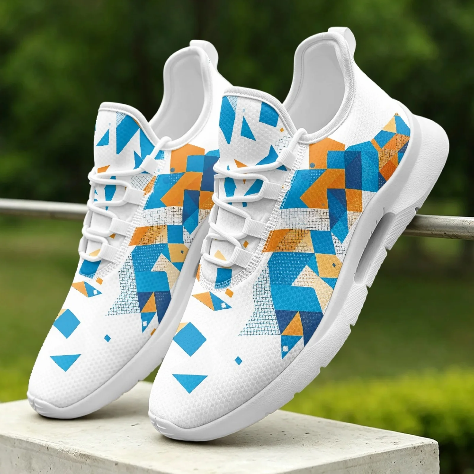 XIXIRIMIDO Lace-up Casual Shoes Men Sneakers Comfortable Breathable Walking Shoe Women's Lightweight Sneaker Abstract Geometry