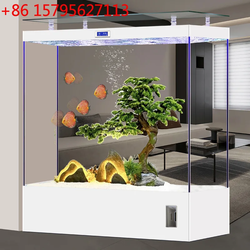 

New fish tank aquarium screen partition living room household floor ultra-white glass filter cycle