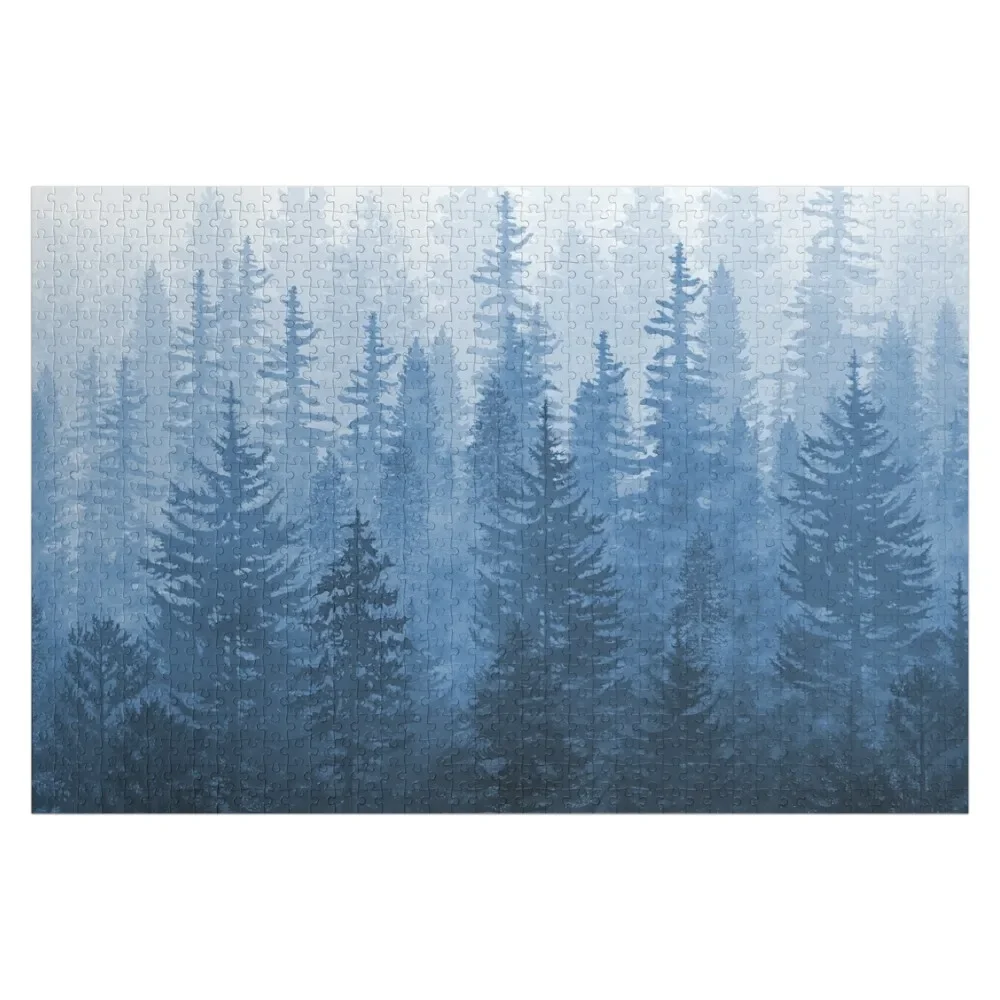 My Misty Secret Forest Blues Jigsaw Puzzle Picture Custom Wooden Name Puzzle