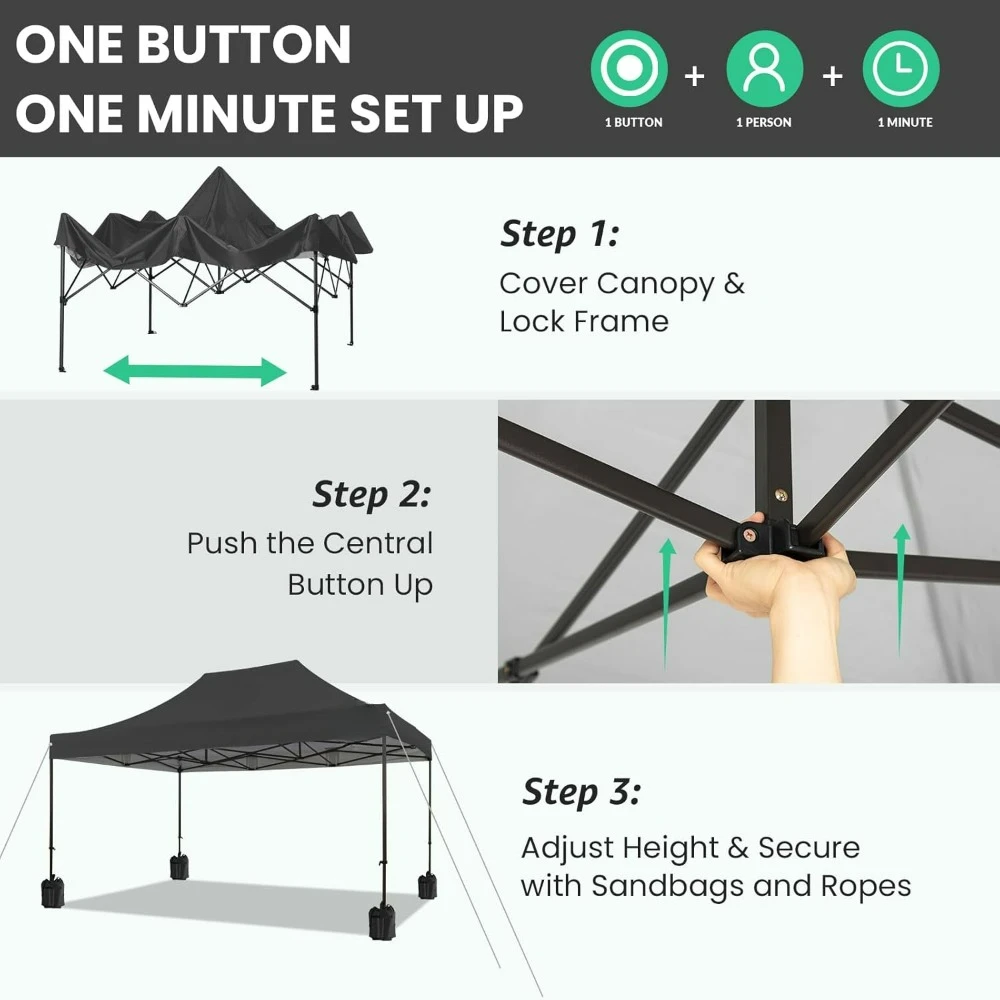 Pop Up Canopy Tent, Heavy Duty Outdoor Canopy with Roller Bag,4 Sand Bags, Sturdy and durable with steel frame construction