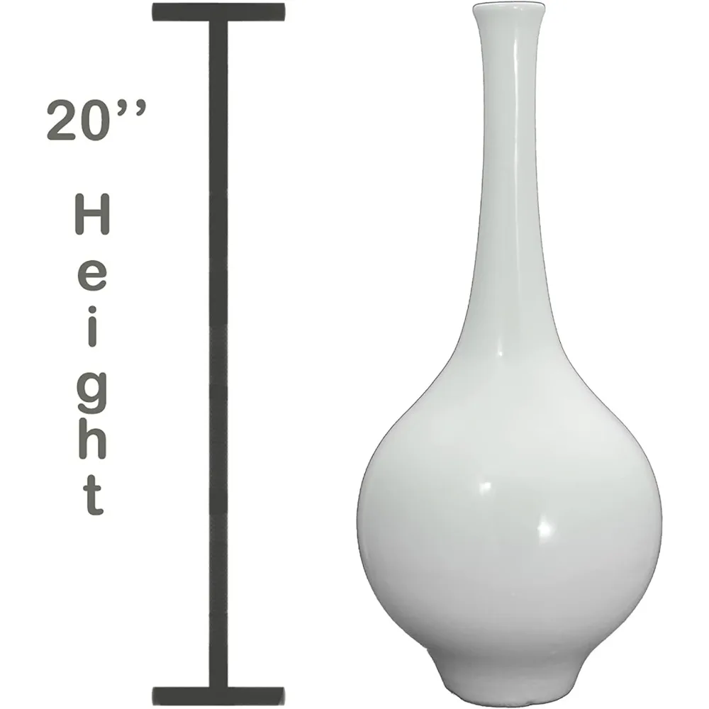 Modern design porcelain white glossy finish 20 inch high ceramic vase, home decor style