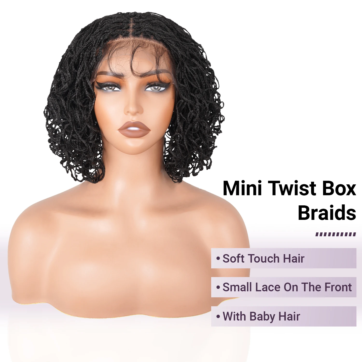 Caixa de torção encaracolado curto trançado perucas para mulheres sintético trançado perucas completas do laço com cabelo do bebê pronto para usar peruca trançada sem cola