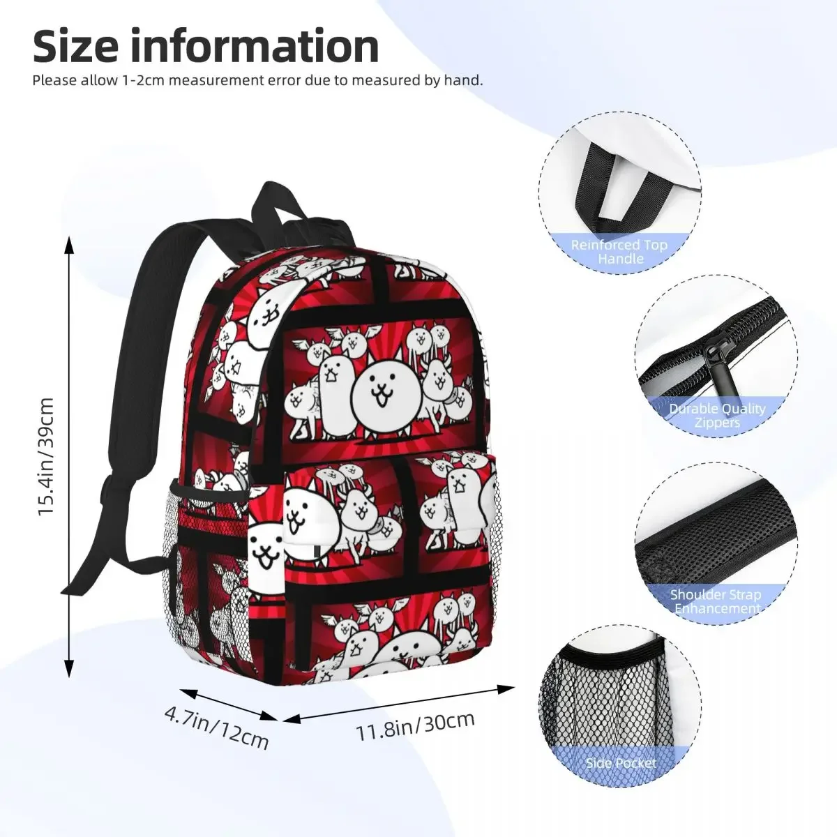 Nyanko Great War Battle Cats Backpacks Teenager Bookbag Casual Children School Bags Laptop Rucksack Shoulder Bag Large Capacity