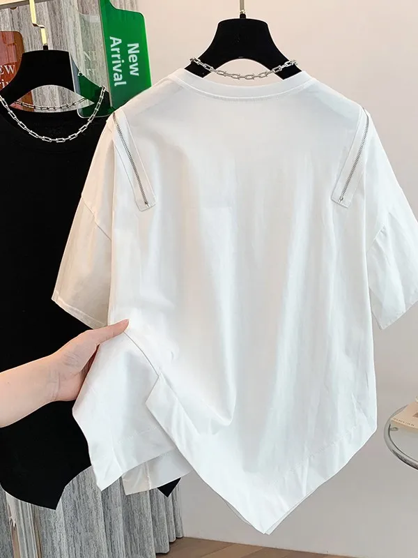 T-shirt décontracté Sli ample ort Sve pour femmes, vêtement d'été de marque Faion, rond, matériau fin, pour les déplacements