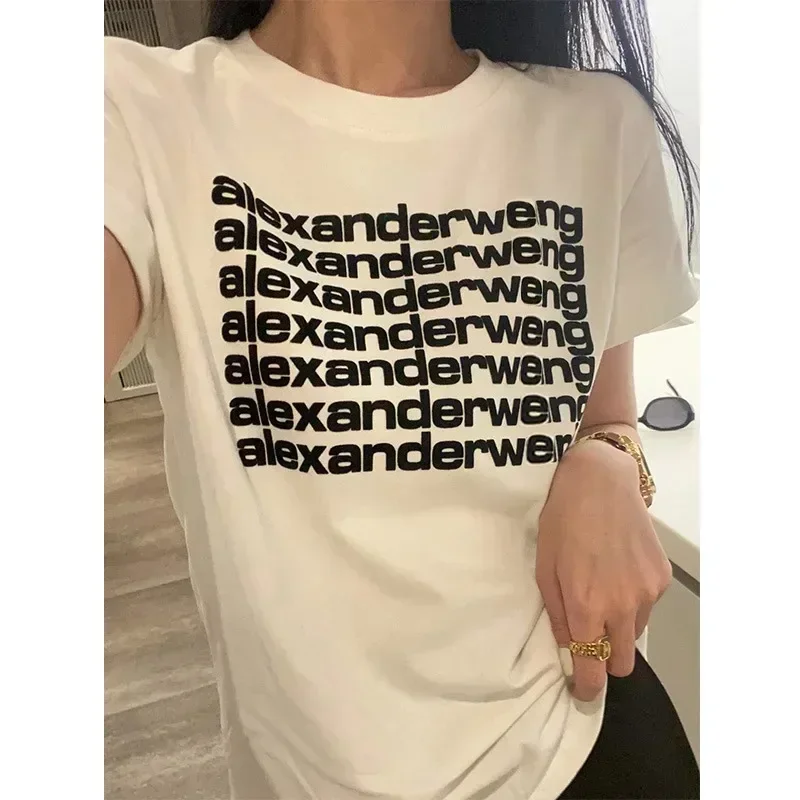 2024 Latest Men's T-shirt Spring Summer Women's Casual High Quality Alexander Wangletter-printed Short Sleeve T-shirt Cotton Top