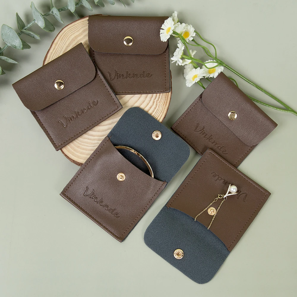 

50PC Custom PU Leather Button Pouch Luxury Jewelry Perfume Packaging Leather Bags Premium Textile Packaging Gift Earring Storage