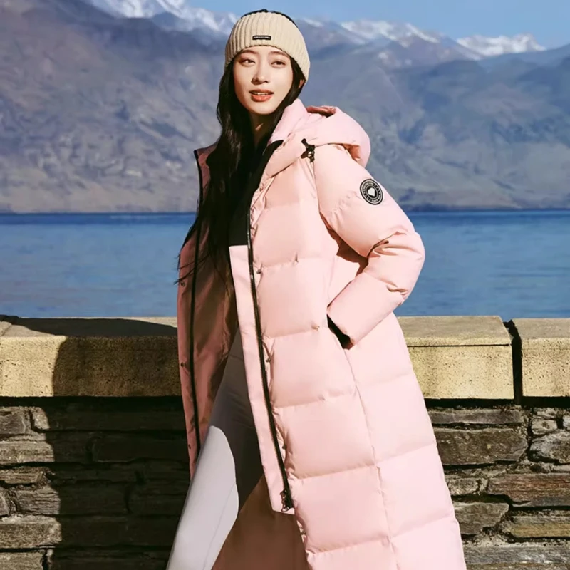 Chericom Langer Daunenmantel für Damen, solide Kapuze, langärmelig, Entendaunenjacke, warm, schwere, winddichte Mäntel, modisch, Y309103Y