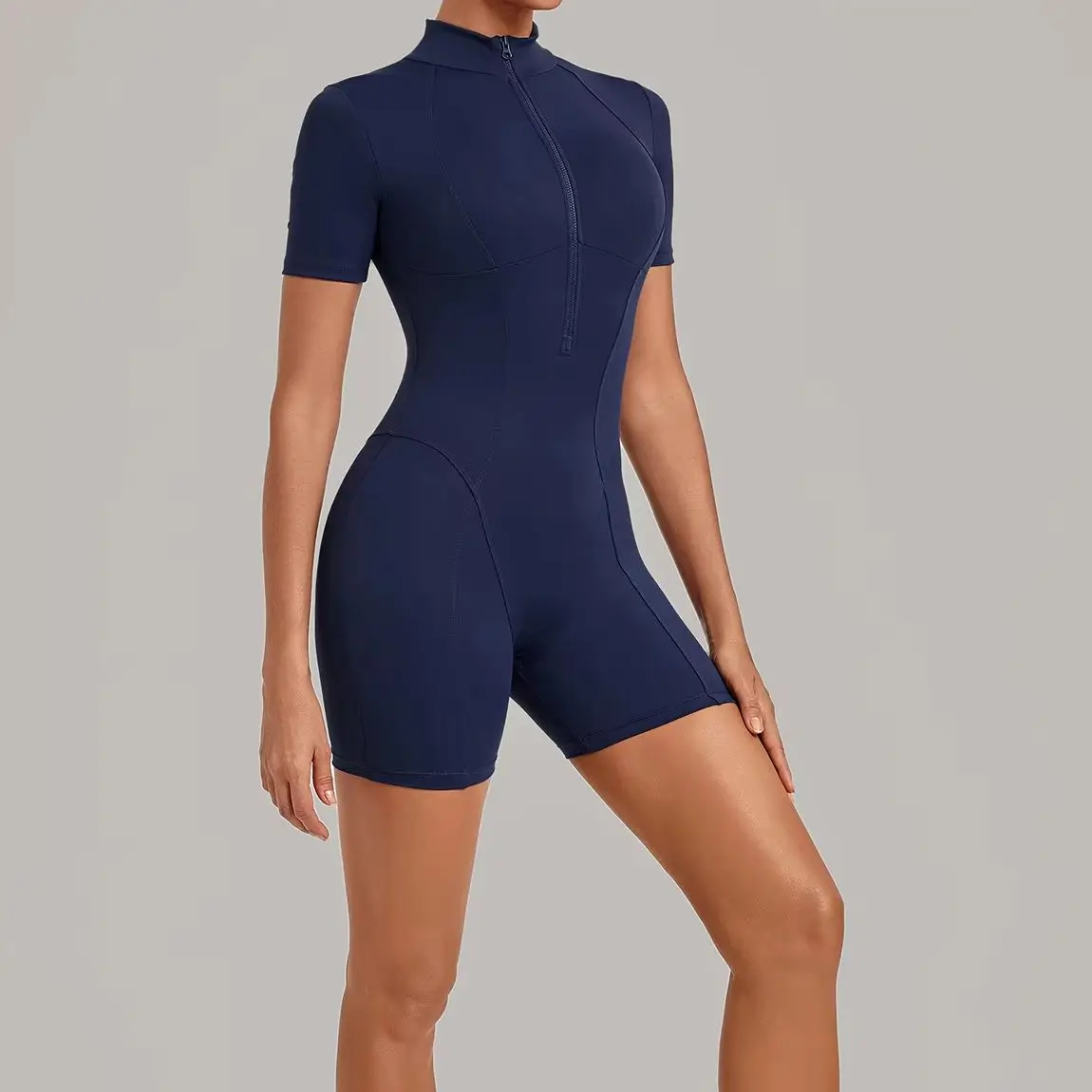 Zipper Short Sleeve Shorts Sports Fitness Jumpsuit Women Tracksuits Yoga Bodysuits Sportswear Female Workout Tight Fitting Suits
