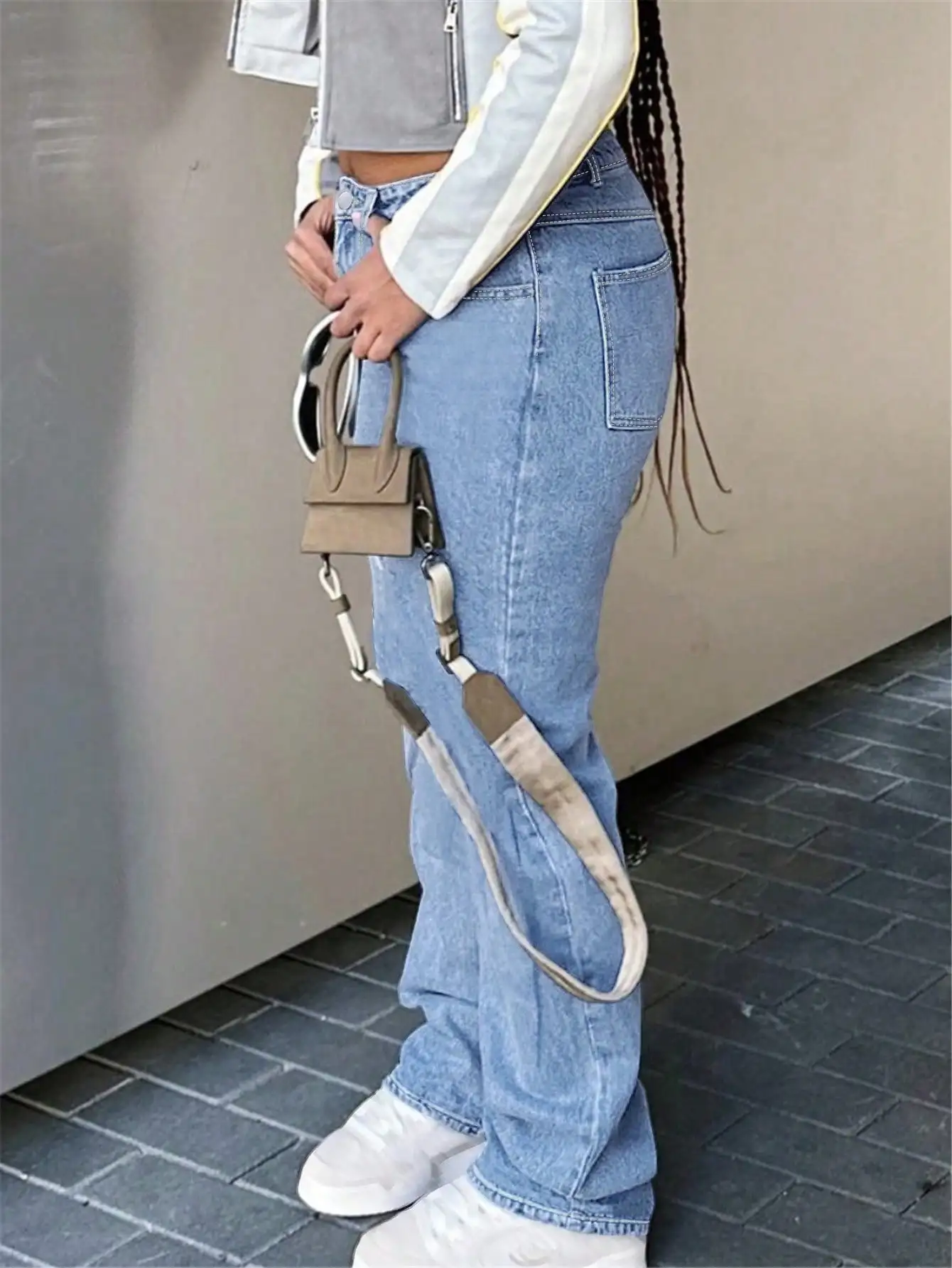 WGXWGX  Women's High-Waisted Baggy Denim Jeans Loose Fit Cotton Button-Front Full-Length Trendy 2025 Style