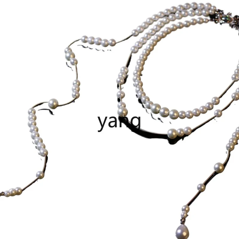 Lmm long pearl multi-layer fringed Internet celebrity necklace niche high-end asymmetric sweater chain neck chain tide