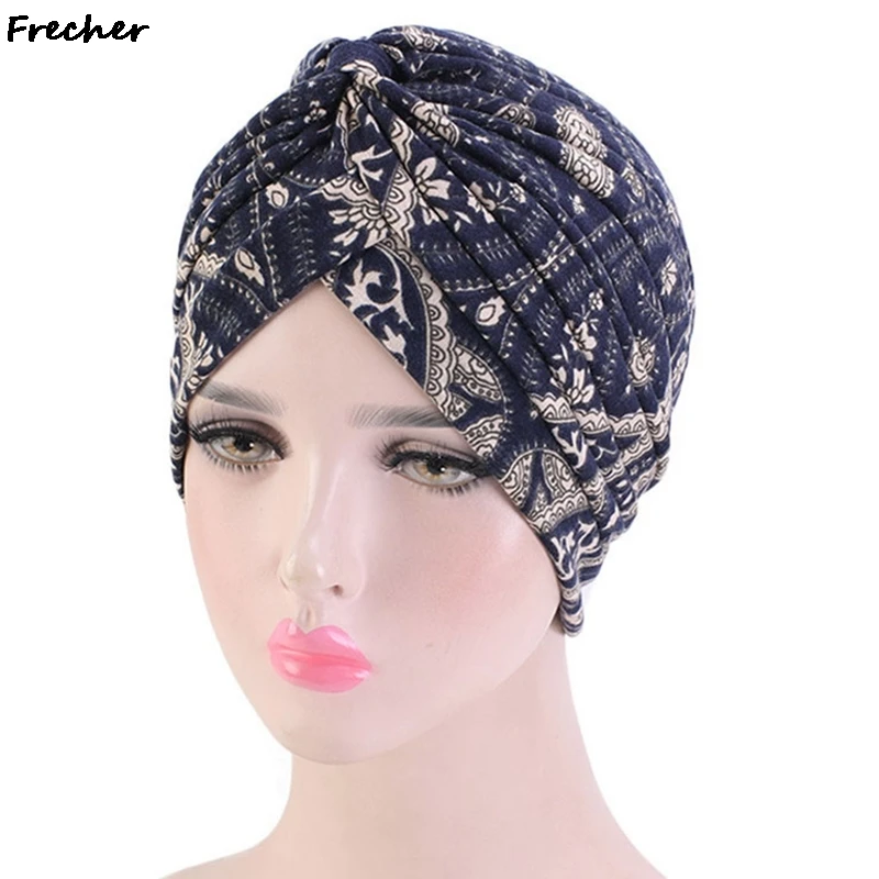 Muslim Headscarf Women Inner Hijab Flower Printing Islamic Turbans Elegant Retro Beanies Caps Bandanas Fashion Hijabs Headwear